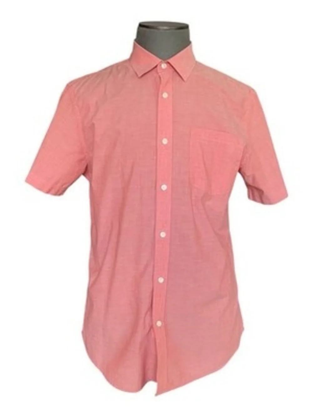 Banana Republic Men's Slim Fit Coral Pink Chambray Short Sleeve Shirt L VG